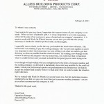 Allied Building Products Endorsement Letter