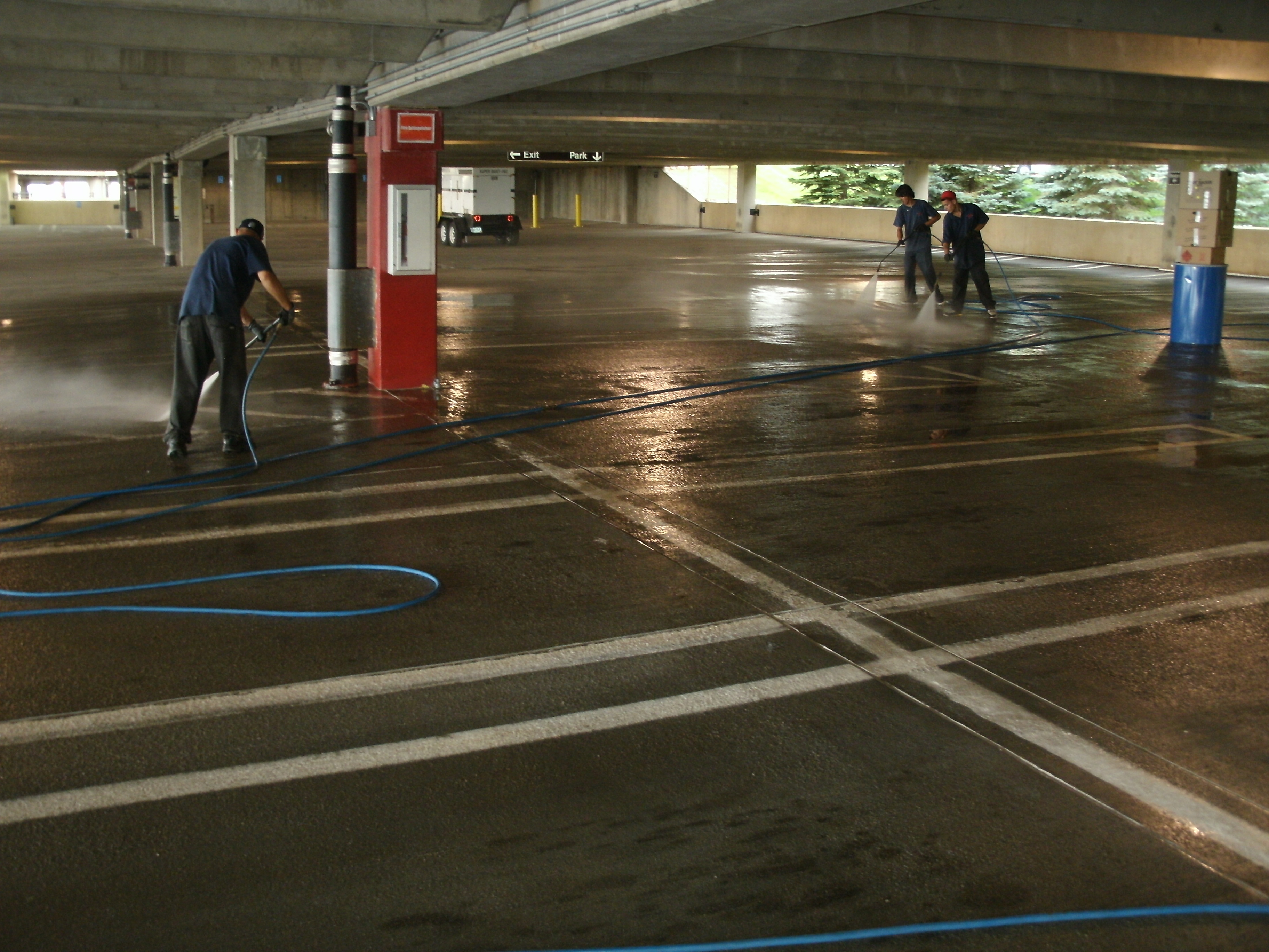 Parking Garage Cleaning Using A Fire Hose New Video Added