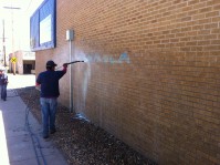 Graffiti Removal On Blond Brick Commercial Building 31