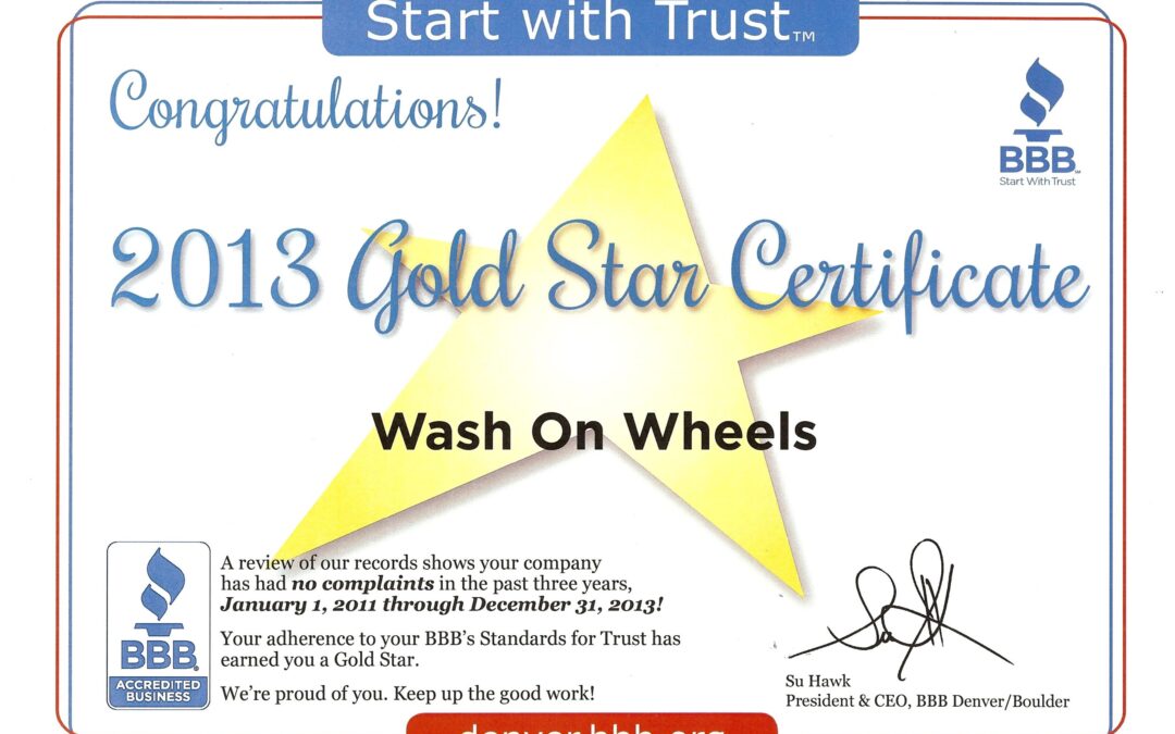 Wash On Wheels wins 2013 Gold Star Award from Denver/Boulder BBB