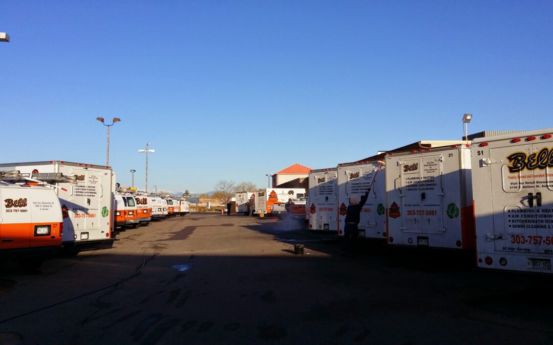 Early Morning Truck Washing For Local Service Companies