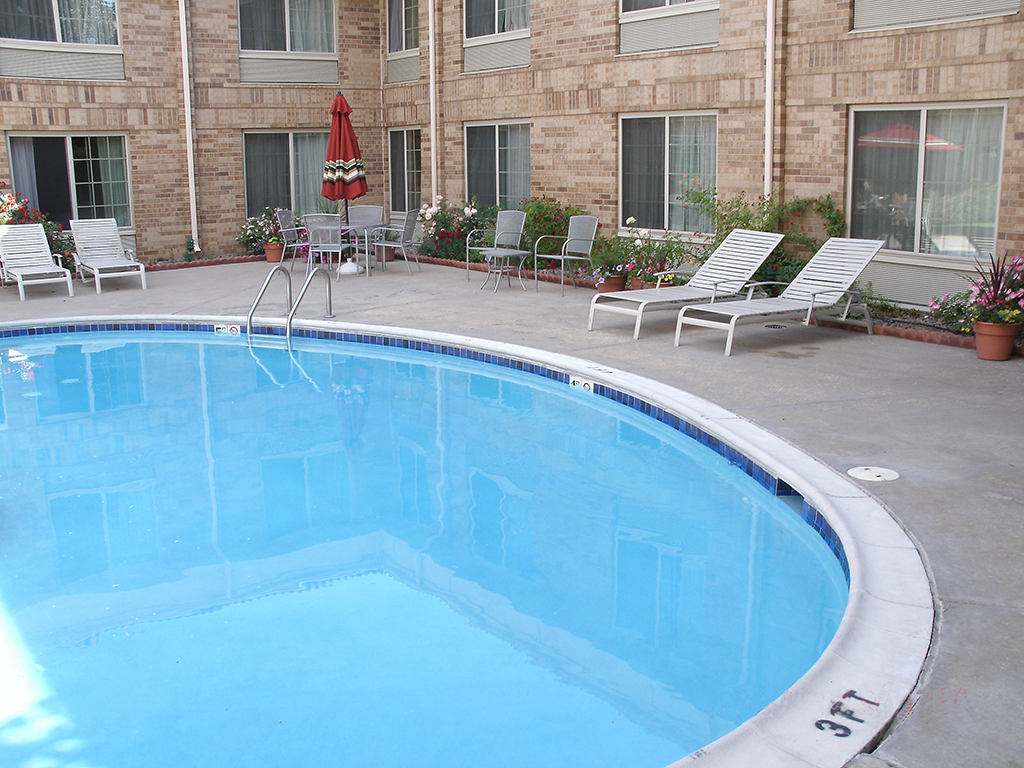 The pool deck at the Best Western in Lakewood, Colorado