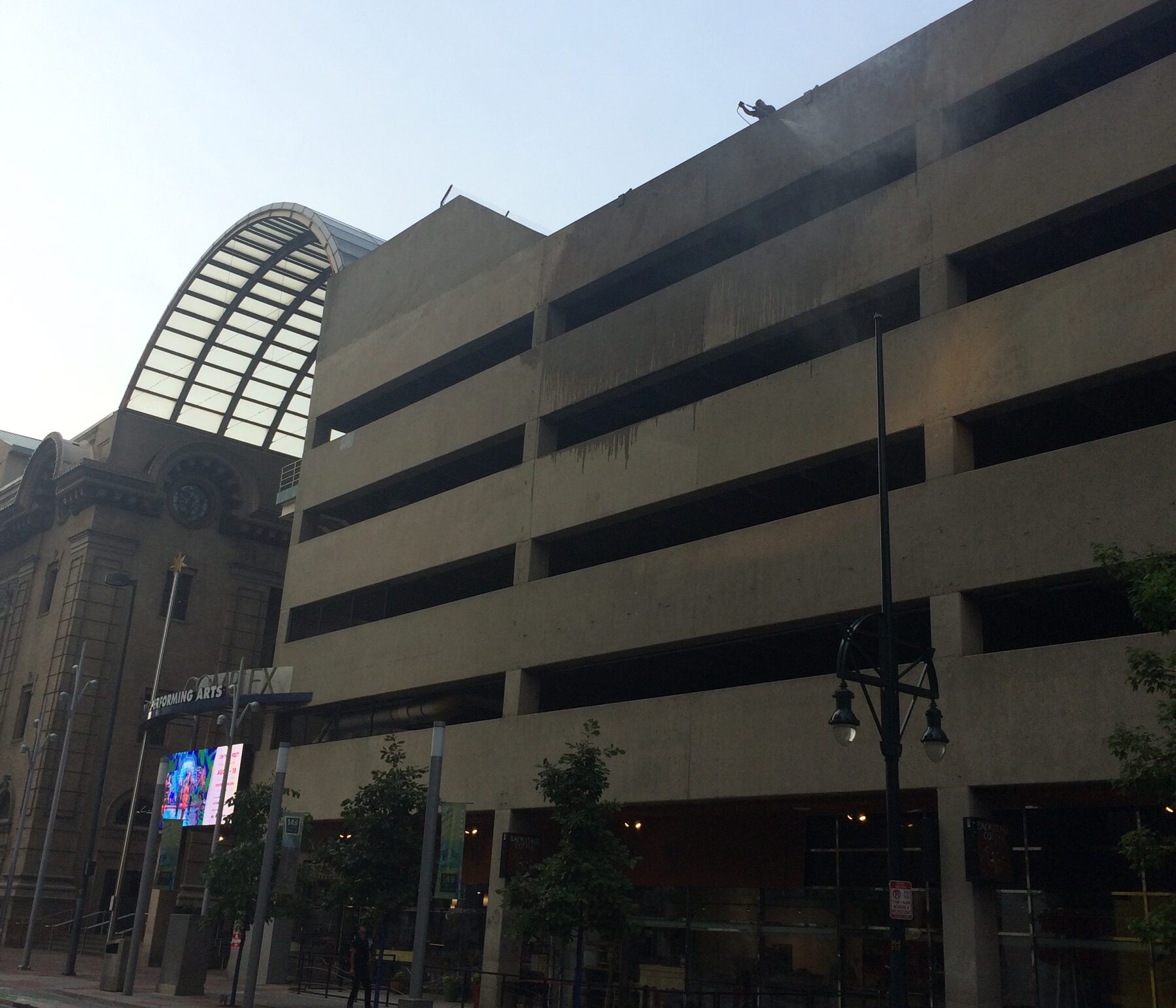 Removing Graffiti from parking garage at the Denver Center for the Performing Arts