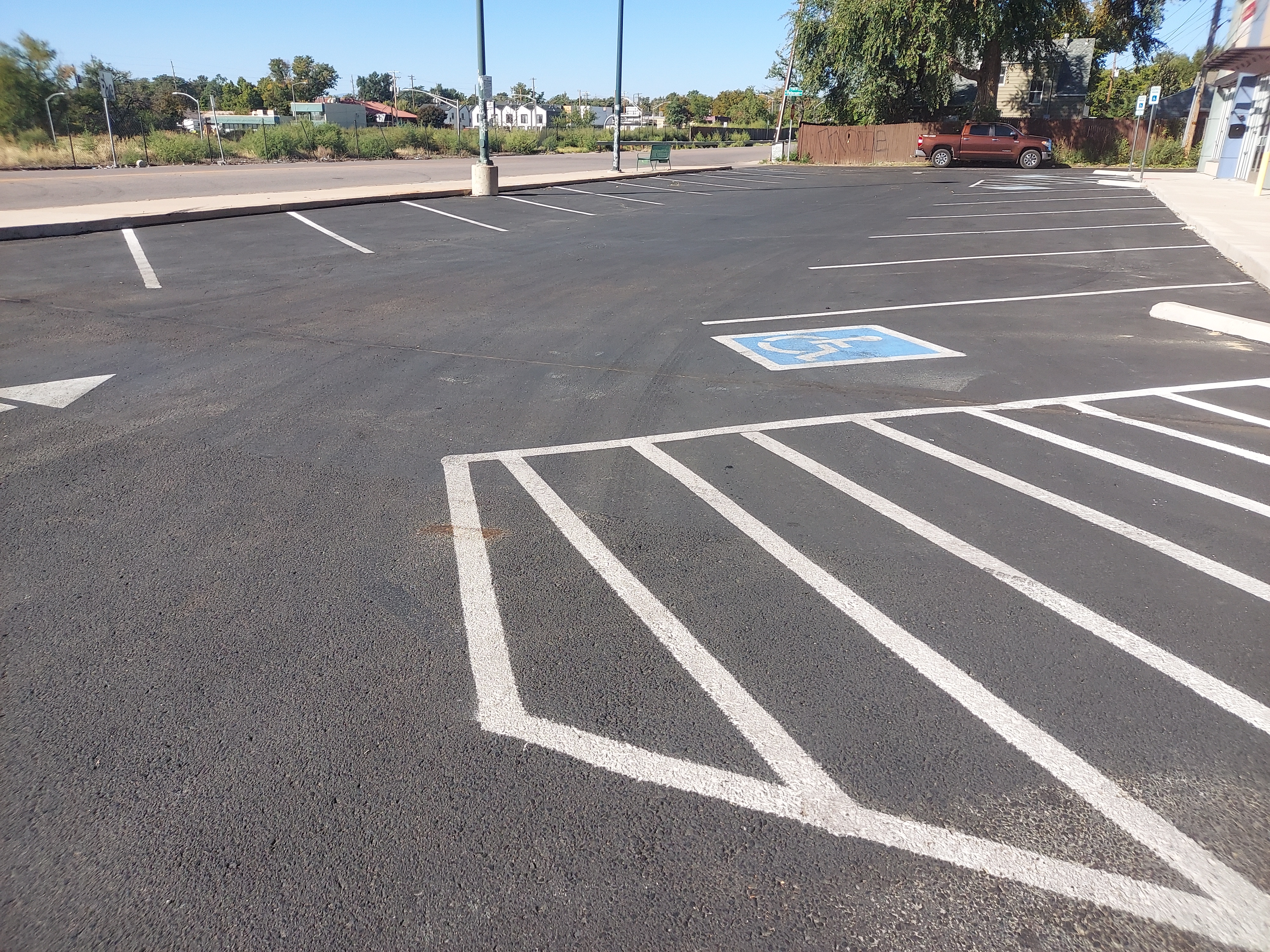 The shopping center parking lot is all cleaned up.