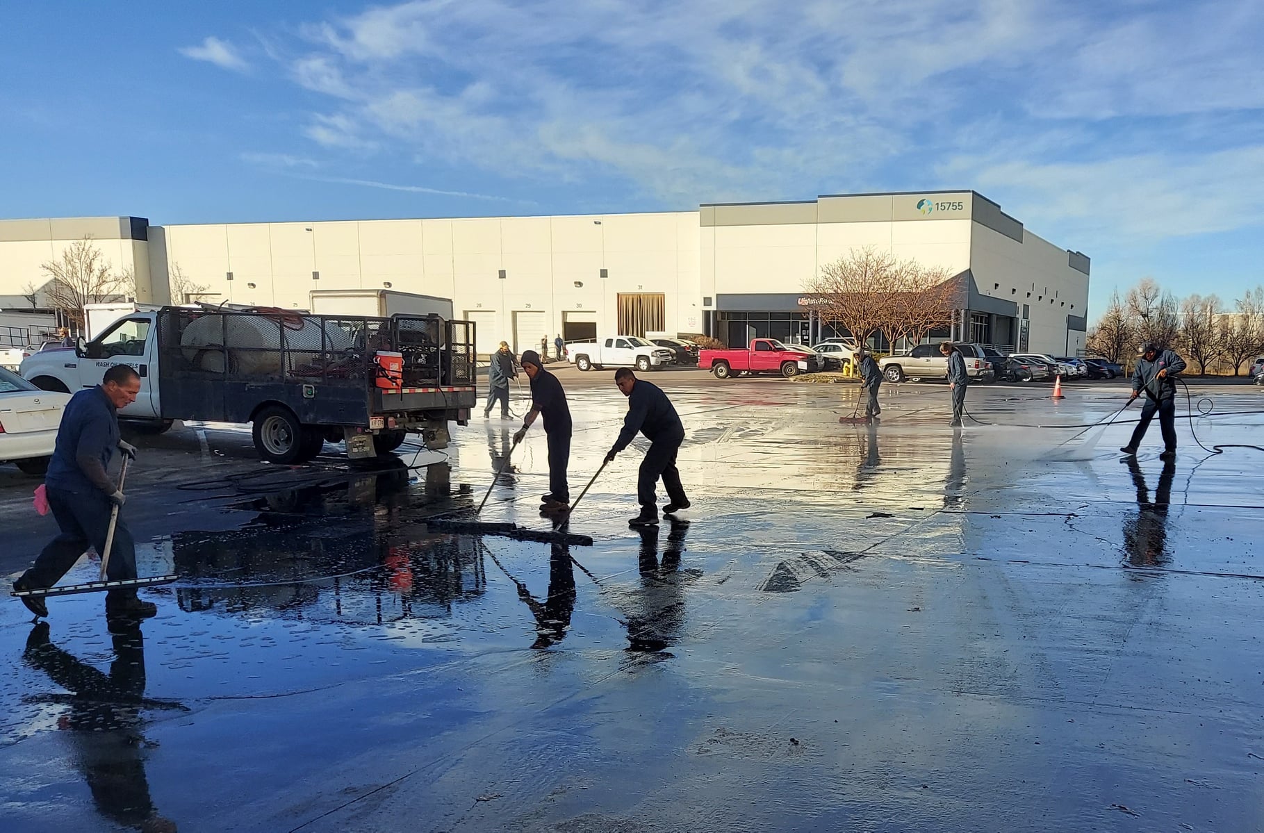 Pressure Washing Spilled Juice in a Warehouse Parking in Aurora